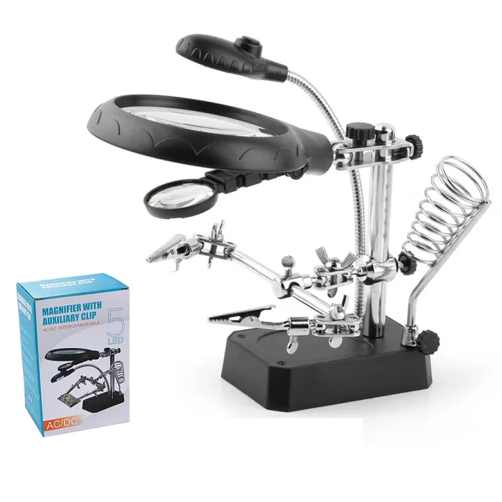 Loupe 3ème Main TE-800 avec LED – Lentilles 5X/8X, Pince Auxiliaire, Lampes LED, Charge USB et 3 Piles AA