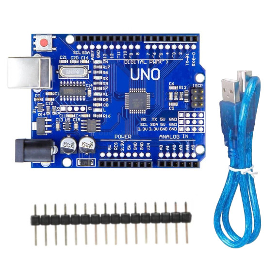 Arduino uno + Cable usb + Barrette de connecteur